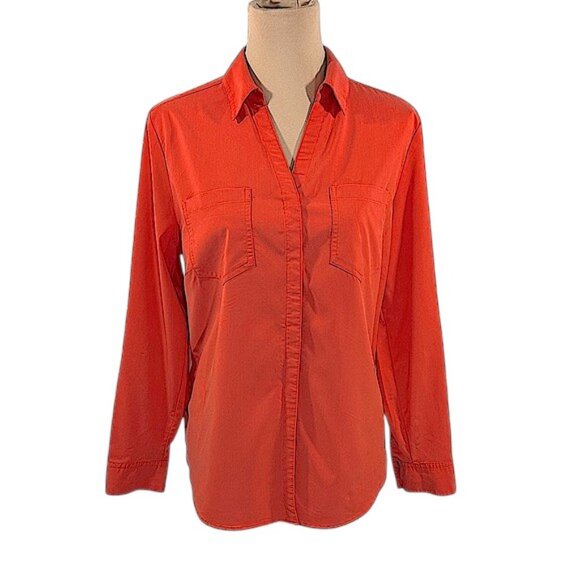 Chico’s Button Down Shirt Size 1 (8) Roll Tab Sleeves - Picture 1 of 13